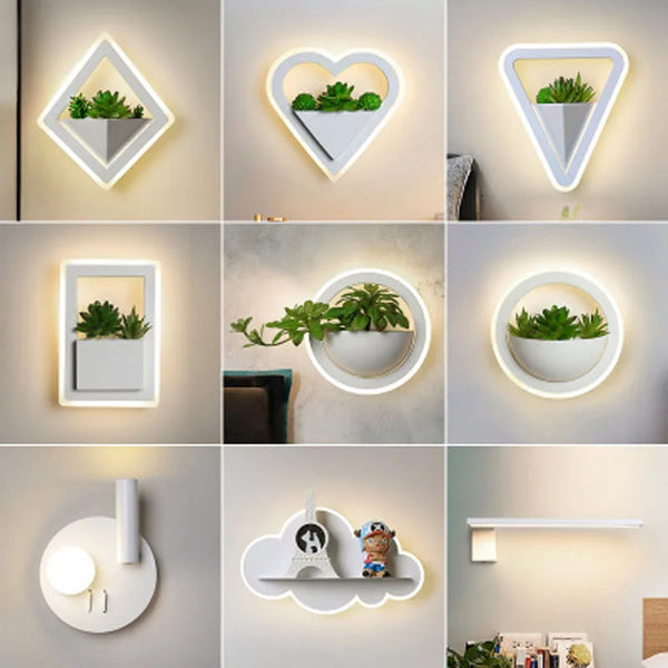 Simple Nordic led wall lamp bedroom bedside plant wall lamp aisle TV sofa indoor staircase decorative lamp