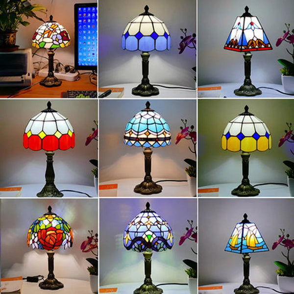 Tiffany table lamp European Mediterranean style restaurant bar coffee shop small table lamp stained glass bedside lamp