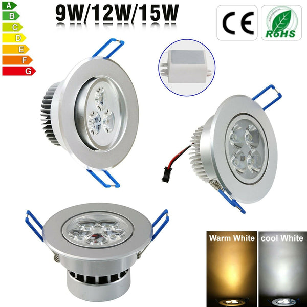 Dimmable 9W 12W 15W LED Ceiling Recessed Down Light Fixture Lamp Light & Driver