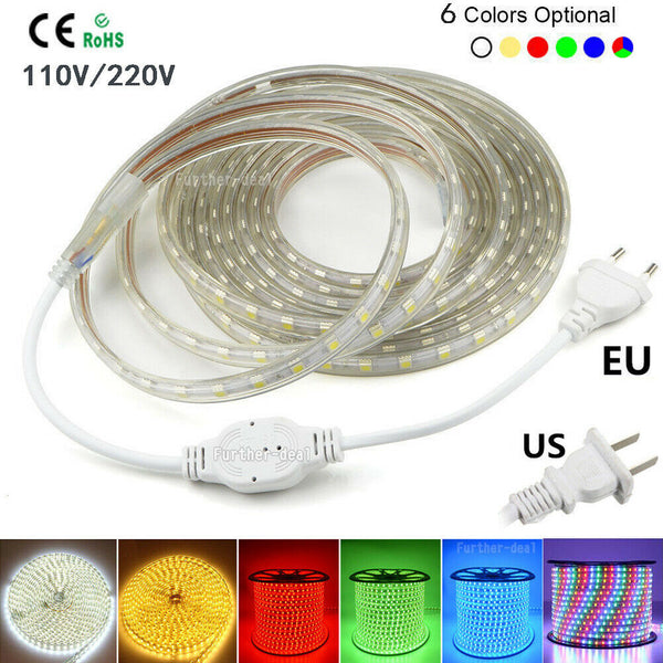 1M-20M Waterproof SMD 5050 LED Strip 220V 230V 60leds/m Flexible tape rope Light