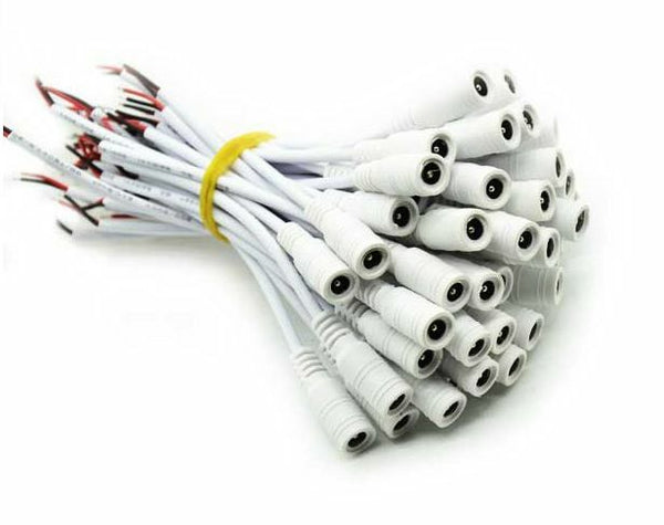 Lot White DC Power Female 5.5x2.1mm Pigtail Wire Plug Jack Cable For Led Light